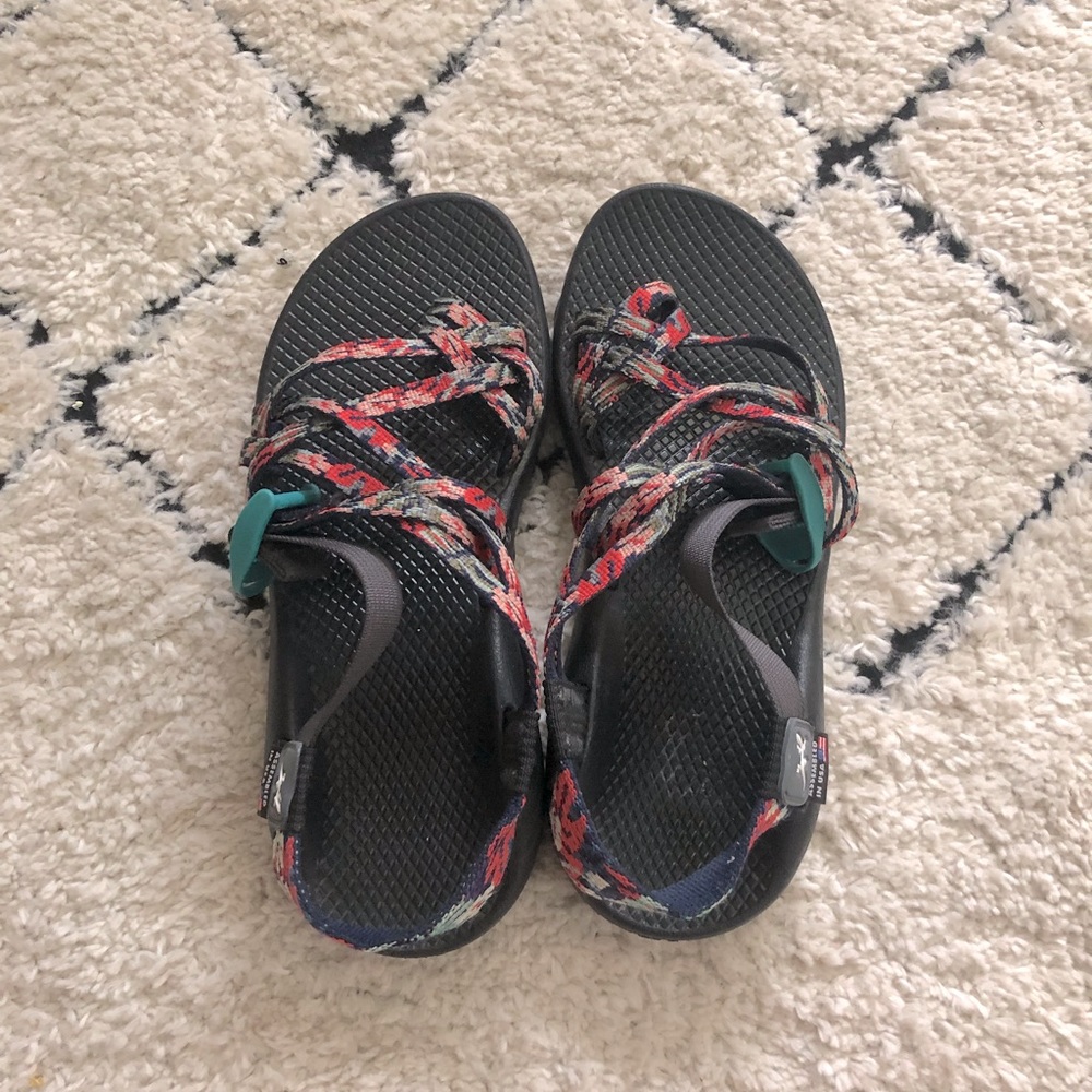 Pink, & blue Chacos!